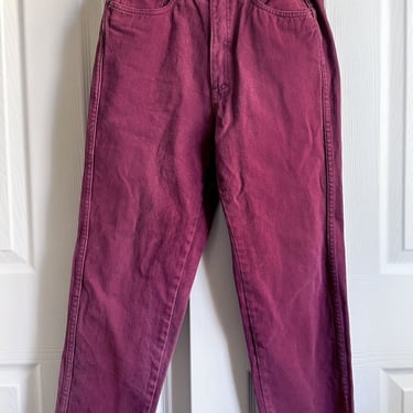 1980's SOHO Purple DENIM JEANS, Long Pants, Vintage Maroon Cotton Denim Trousers, 1990's 