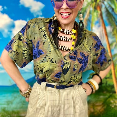 Vintage Tropical Button Up with Shoulder Pads 