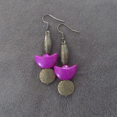 Unique purple howlite and bronze earrings 2 