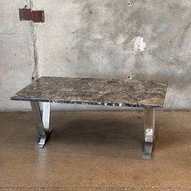 Stone Composite Coffee Table With Chrome Legs