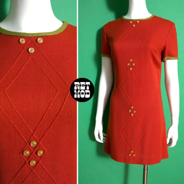 Fabulous Vintage 60s 70s Rust Colored Linen-Style Mod Mini Dress by Minx 