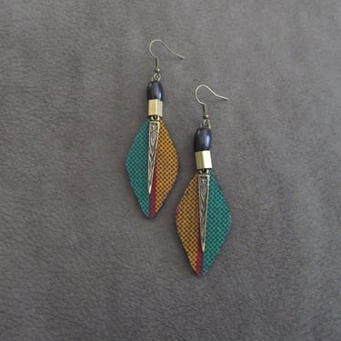 African print earrings, Ankara earrings, wood earrings, bold statement earrings, Afrocentric batik earrings, patterned fabric earrings 500 