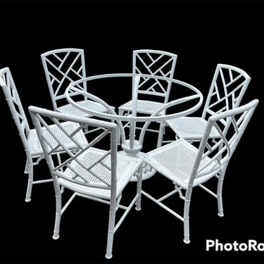 Vintage Meadowcraft faux bamboo cast aluminum table and six chairs 