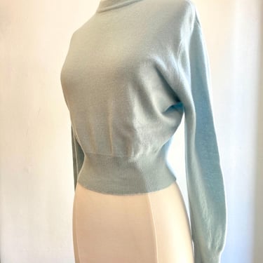 Vintage 50s Sweater / 100% Cashmere in Baby Blue / Mock Neck + Fitted Pin Up Vibes / Connaught + The Clothes Horse Label 
