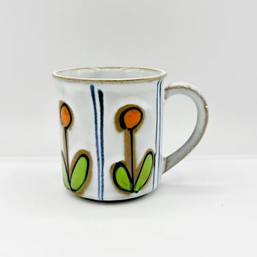 Vintage Stoneware Orange Flower and Blue Line Otagari Mug with Handle by LeChalet