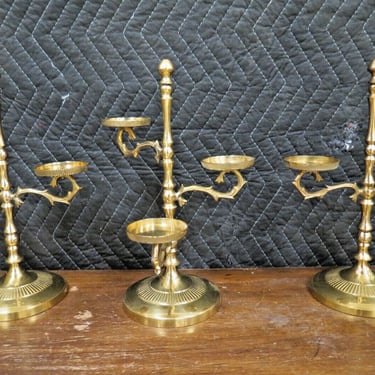 3 Vintage Brass Candle Holders - Matching Set - 12 Inches 
