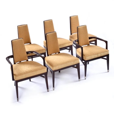 Monteverdi-Young Style Wide Mid-Century Modern Dining Chairs with Gold Fabric 