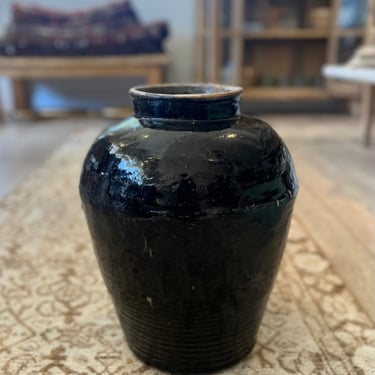 Large Vintage Black Glazed Pot