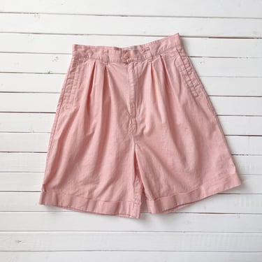 high waisted shorts 80s 90s vintage pastel pink cotton pleated trouser shorts 