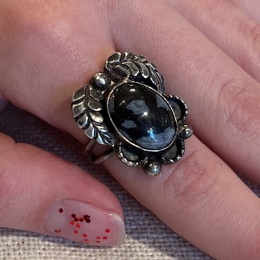 70s Snowflake Obsidian Silver Ring