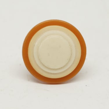 Vintage Round 1.125 in. Mid Century Burnt Orange & Off White Plastic Drawer Cabinet Knob