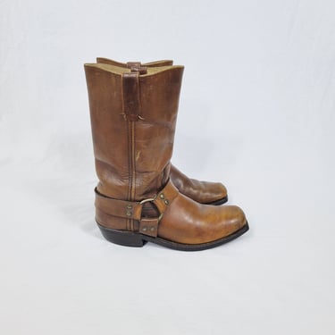1970's Brown Leather Harness Biker Boots I Sz 8.5" M I Sz 10" W 