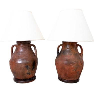 Pair Large Pottery Vessel Lamps