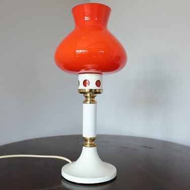 Vintage Mid-Century Modern Lamp Orange Glass Shade Home Decor Table Lighting Retro Bedroom Living Room Accent Desk Antique Style 