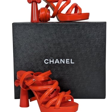 Chanel - Orange Goatskin Wrap Around Tie Pumps Sz 6