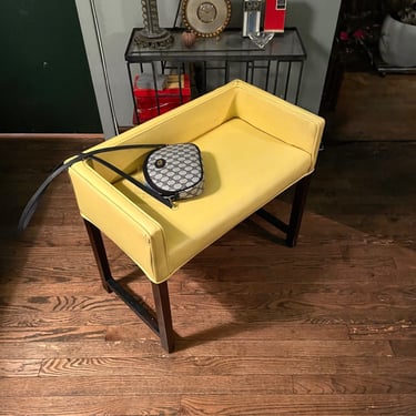 1960s Lemon Naugahyde Vanity Chair Stool Bench Vintage Mid-Century Modernist Yellow Seat 