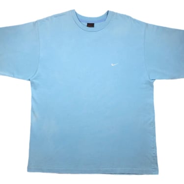 Vintage 90s Nike Side Swoosh Light Blue Embroidered Essential T-Shirt Size XL 