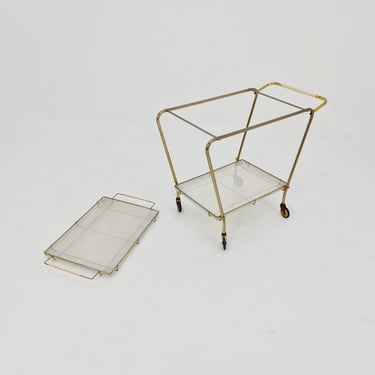 Vintage German mid century trolley bar cart in Brass & metal, with Tray 1950s 