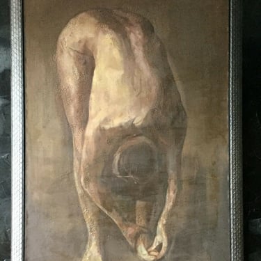 Antique Framed Greek Academy of Art Nude Male Dancer Oil on Canvas Painting 