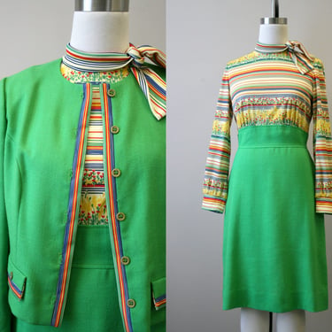 1970s Leslie Fay Green Dress and Jacket 