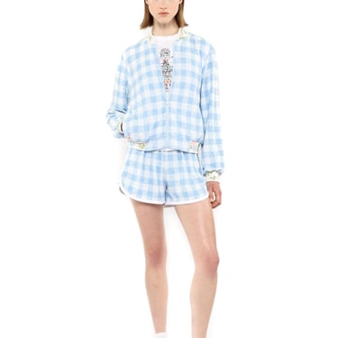 Anna Sui Gingham Terry Baseball Jacket - Baby Blue