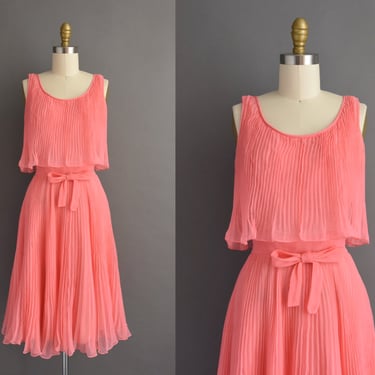 1960s vintage dress | Miss Elliette Pink Fluttery Chiffon Cocktail Party Dress | Small 