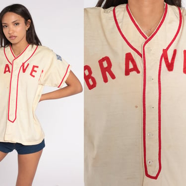 Vintage Braves Jersey 50s Atlanta Baseball Shirt Button Up MLB Uniform Shirt Number 22 Retro Sports Georgia Short Sleeve 1950s Men's Medium 