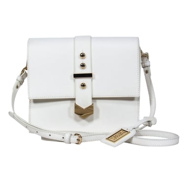 Badgley Mischka - White Leather Fold-Over Structured "Madelyn" Crossbody