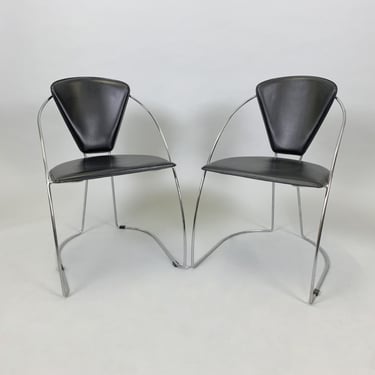 Pair of Vintage Chairs, 1980's / Chrome & Leatherette Chairs / Set of Two Chrome Chairs / Vintage Leatherette Chairs / Black Chair 