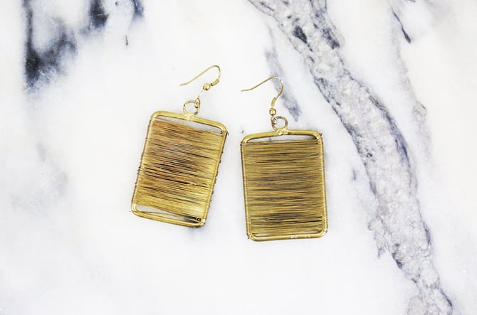 Vintage Avant Garde Muted Gold Square Wrap Around Earrings 