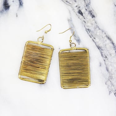 Vintage Avant Garde Muted Gold Square Wrap Around Earrings 