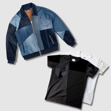 denim bomber jacket + 'all-over reroll' short sleeve tee shirt bundle