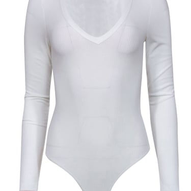 Drew - White Ribbed Long Sleeve Bodysuit Sz S
