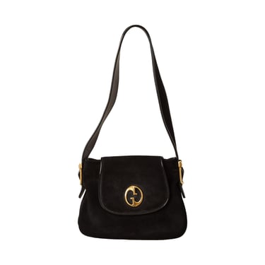 Gucci Black Suede Logo Shoulder Bag