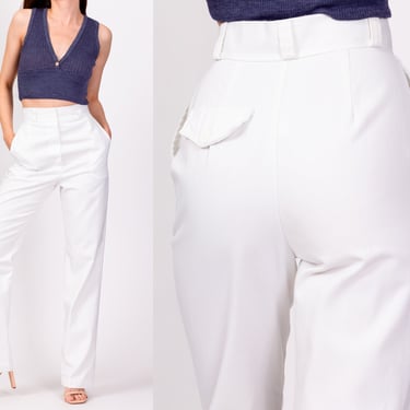70s White High Waisted Trousers - Extra Small, 23.75" | Vintage Straight Leg Minimalist Pants 