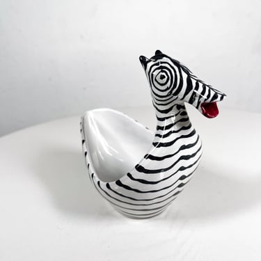 1960s Figural Zebra Bowl Animal Art Pottery by Aldo Londi Bitossi Italy 