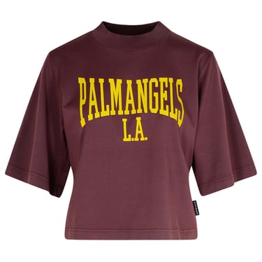 Palm Angels College' Burgundy Cotton T-Shirt Woman