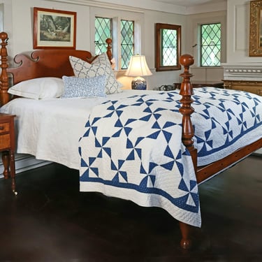 Ball & Bell Bed in Maple & Cherry, Original Posts ~ Circa 1830, Resized to Queen with Double Ram's Ear Headboard</p#x3E; SKU: LA-6178<p#x3E; </p#x3E;<p#x3E;
