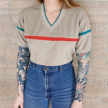 Vintage Terry Cloth Short Sleeve Sweatshirt Top 