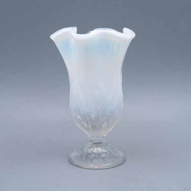 Fenton French Opalescent Lily of the Valley Handkerchief Vase | Vintage White Art Glass 