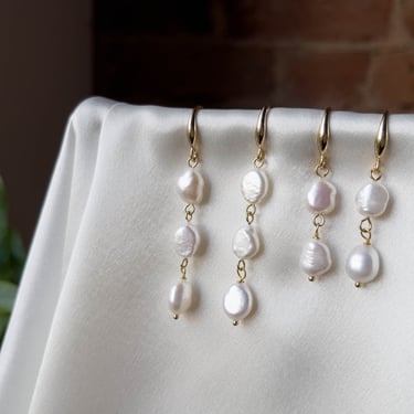 baroque freshwater pearl earrings, dainty gold pearl earrings, long drop earrings, gift for her, statement earrings 