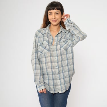 80s Western Shirt Striped Pearl Snap Shirt Grunge Rodeo