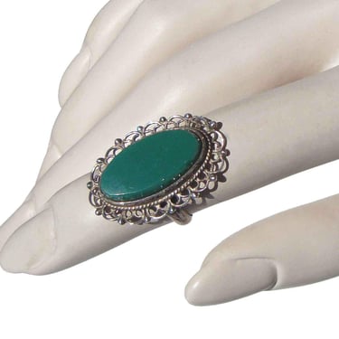 Vintage 50s Mexican Ring Sterling Silver & Green Onyx Sz 5.5 