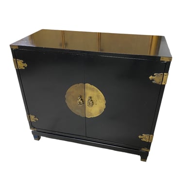 Vintage Chinoiserie Entry Table by Permacraft 34" Wide 15.5" Deep 30" High - Black & Gold Asian Style Server or Accent Cabinet 