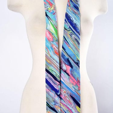 60's Pink Multi Color Hippie Swirl Psychedelic MOD Men's Necktie Suit Tie 1960's, 1970's 