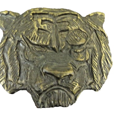 Vintage Oden Jungle Tiger Head Brass Belt Buckle - 1977 