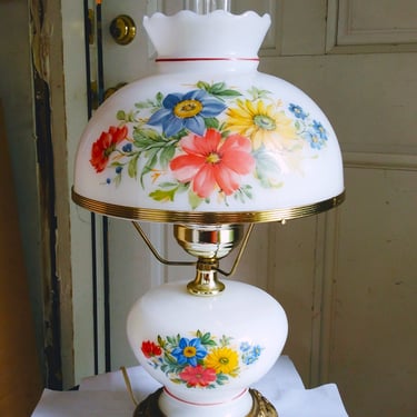 VINTAGE Lamp, Opal Milk Floral Glass, GWT Style, Farmhouse Decor 