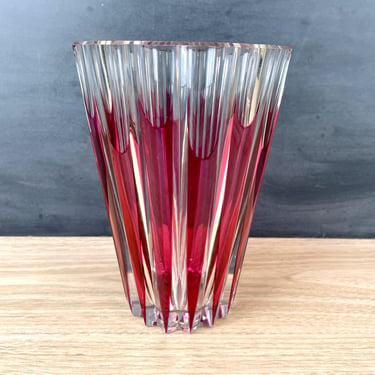 Val St. Lambert cut to clear vase - 8.25" tall - vintage fine crystal 