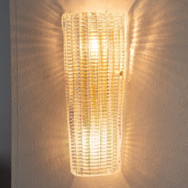 Wall sconce Clear Murano glass with handmade texture Made in Italy, vintage style design wall lamp 