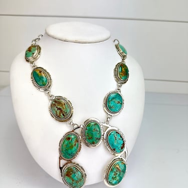 Artisan Stunning 11 Stone Turquoise & Sterling Silver Naja Necklace 19